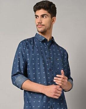 printed slim fit shirt patch pocket