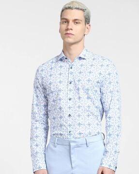 printed slim fit shirt with cuffed sleeves