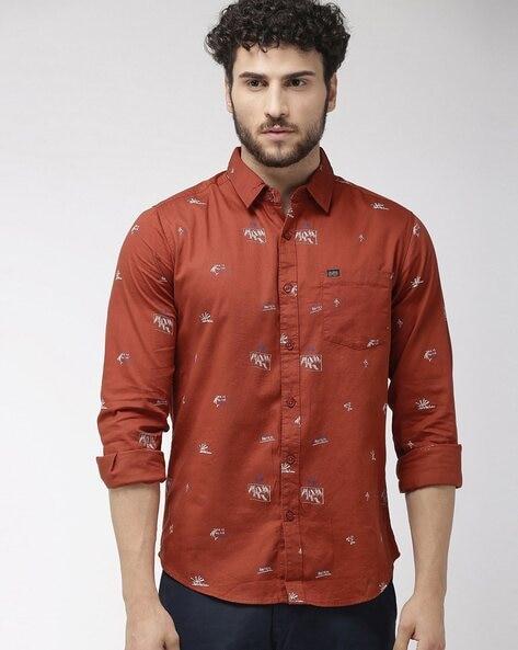 printed slim fit shirt with patch pocket