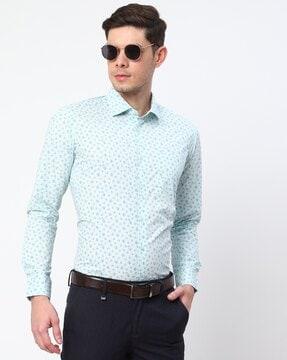 printed slim fit shirt with patch pocket