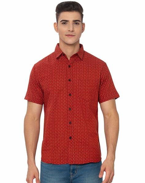 printed slim fit shirt with patch pocket