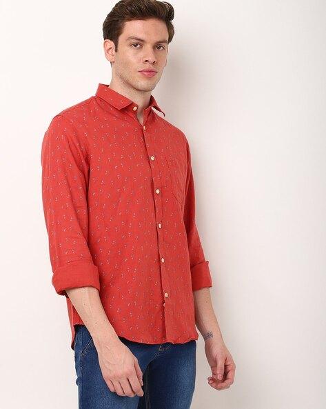 printed slim fit shirt with patch pocket