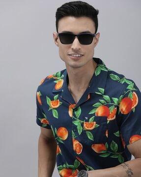 printed slim fit shirt with patch pocket