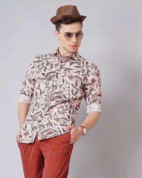 printed slim fit shirt with patch pocket