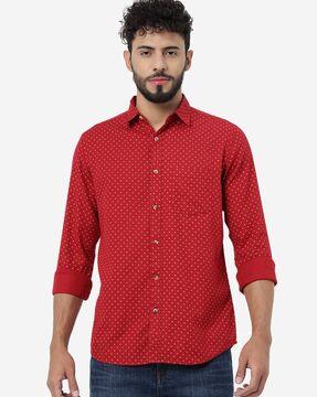 printed slim fit shirt with patch pocket