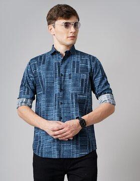 printed slim fit shirt with spread collar