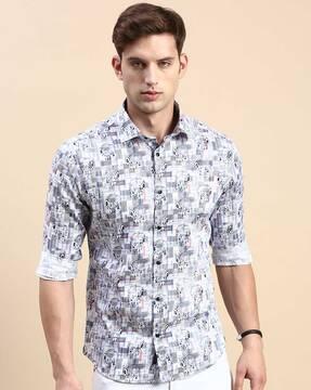 printed slim fit shirt with spread collar