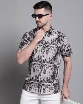 printed slim fit shirt with spread collar