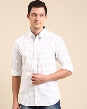 printed slim fit shirt with spread collar