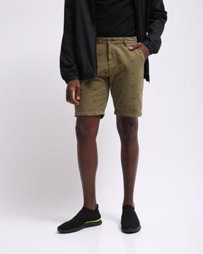 printed slim fit shorts with slip pockets