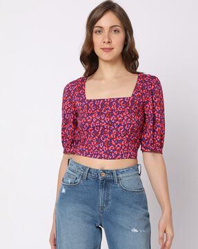 printed slim fit square-neck top