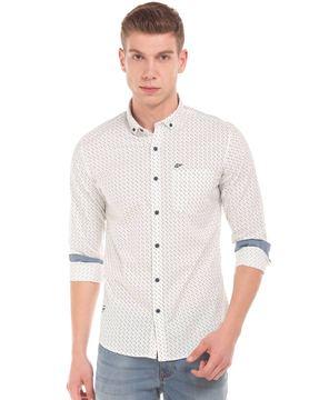 printed slim shirt with button-down collar