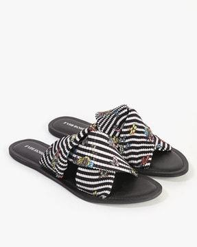 printed slip-on sandals