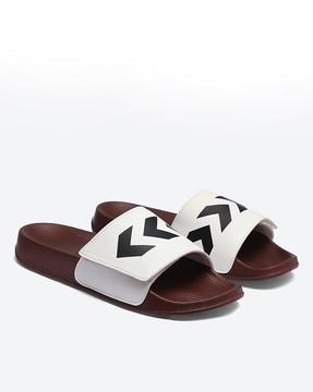 printed slip-on slides with velcro fastening