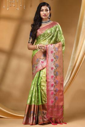 printed soft silk regular fit women's saree - green