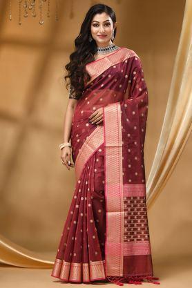 printed soft silk regular fit women's saree - maroon