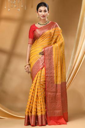 printed soft silk regular fit women's saree - mustard