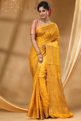 printed soft silk regular fit women's saree - mustard