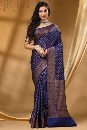 printed soft silk regular fit women's saree - navy