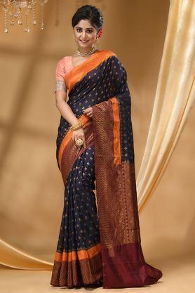 printed soft silk regular fit women's saree - navy