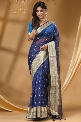 printed soft silk regular fit women's saree - navy