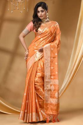 printed soft silk regular fit women's saree - orange