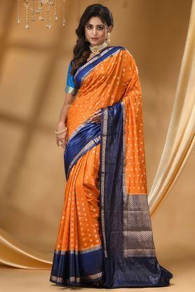 printed soft silk regular fit women's saree - orange