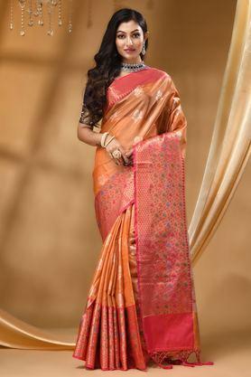 printed soft silk regular fit women's saree - peach