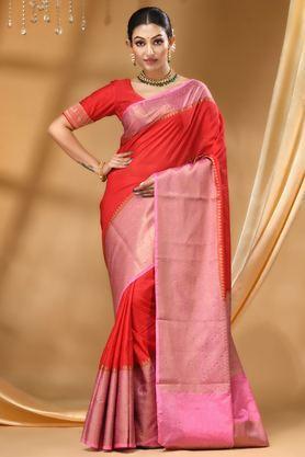 printed soft silk regular fit women's saree - pink