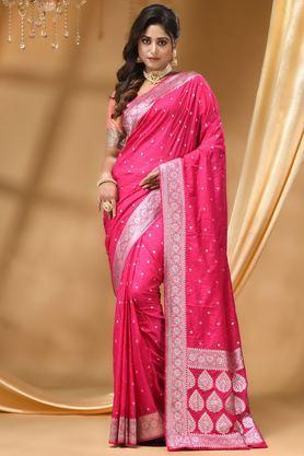 printed soft silk regular fit women's saree - pink