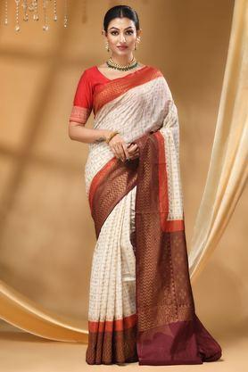 printed soft silk regular fit women's saree - white
