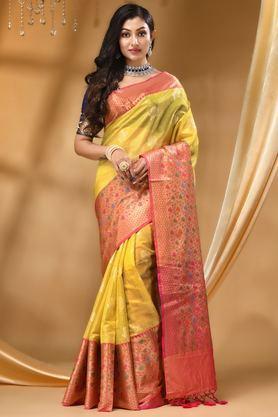 printed soft silk regular fit women's saree - yellow