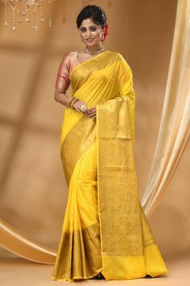 printed soft silk regular fit women's saree - yellow