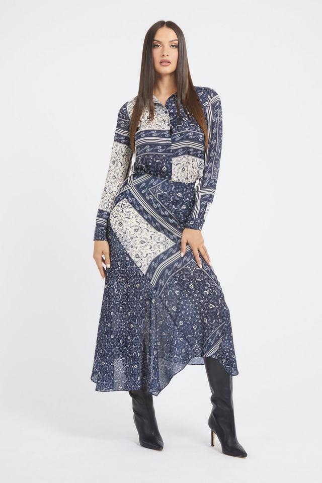 printed spread collar polyester womens dress