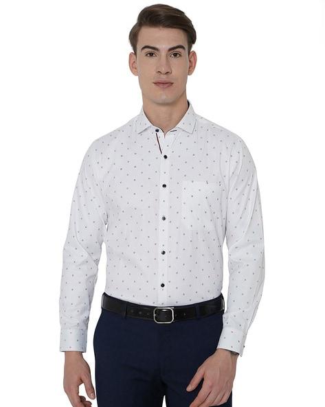 printed spread-collar shirt