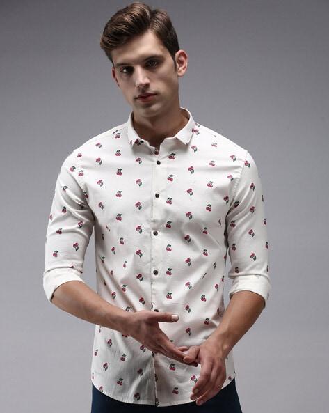 printed spread-collar shirt