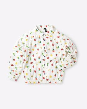 printed spread-collar shirt