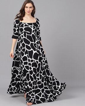 printed square neck gown dress