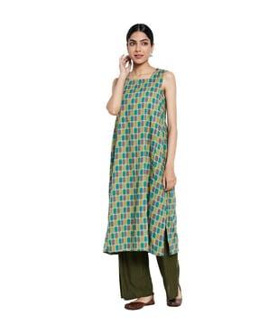 printed square-neck straight kurta