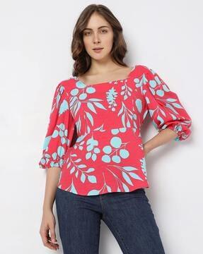 printed square-neck top