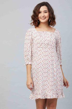 printed square neck viscose rayon women's casual dress - off white