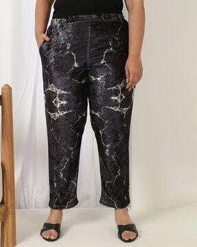 printed straight fit pants with elasticated waist