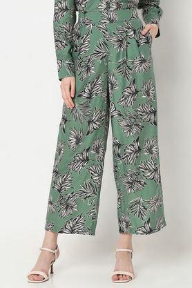 printed straight fit viscose women's casual wear trousers - green