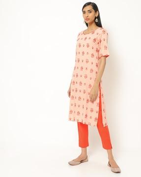 printed straight kurta & ankle-length pants set