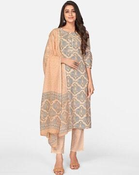 printed straight kurta set with dupatta