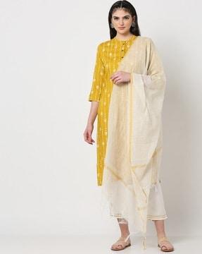 printed straight kurta set with dupatta