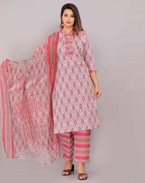 printed straight kurta set with dupatta