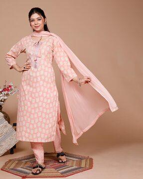 printed straight kurta set with dupatta