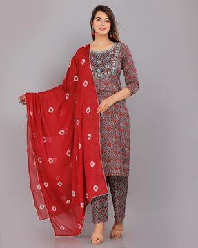 printed straight kurta set with dupatta