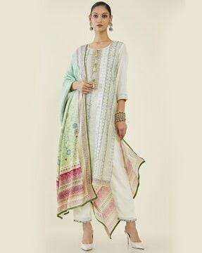 printed straight kurta set with dupatta